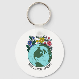 Earth Day Herstel Aarde Bloemen Kunst Red de plane Sleutelhanger
