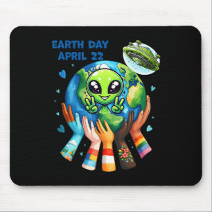 Earth Day Kinder vrouwen en Mannen Happy Alien Sch Muismat