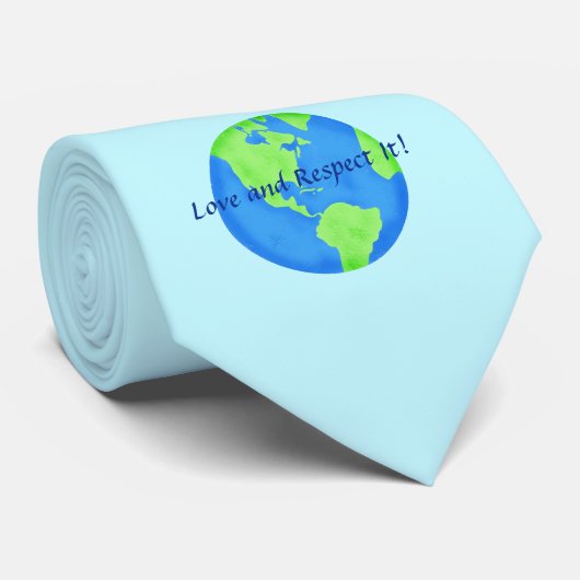 Earth Day Love and Respect Earth Custom Blue Stropdas (Opgerold)