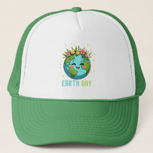 Earth Day Milieu Schattige Aarde met Bloemen Trucker Pet