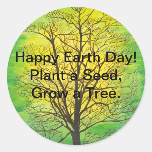 Earth Day Ronde Stickers - Groene Boom (Voorkant)