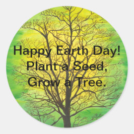 Earth Day Ronde Stickers - Groene Boom