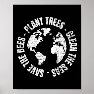 Earth Day Save Bees Plant Trees Clean Zeeen Enviro Poster
