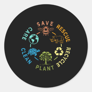 Earth Day Save bijes Rescue Animals Recyclen plast Ronde Sticker