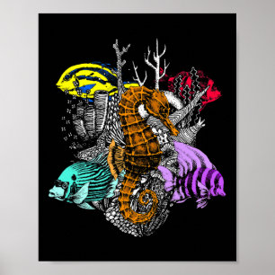 Earth Day Save Coral Reefs Zee Fish Seahorse Coast Poster