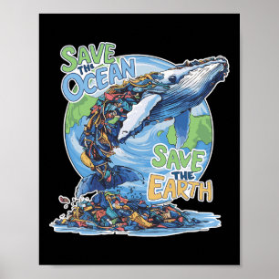 Earth Day Save Planet Humpck Whale Recyclen Plasti Poster