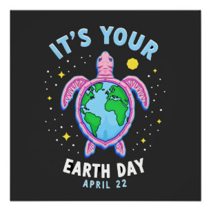 Earth Day Schildpad Ontwerp 22 April Voor Natuurli Perfect Poster