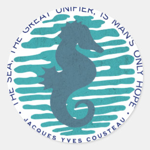 Earth Day, Seahorse en Waves, Clean the Ocean Ronde Sticker