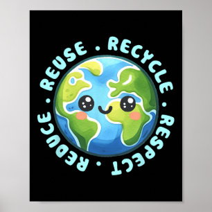 Earth Day-Shirt vermindert hergebruik en Recyclen  Poster