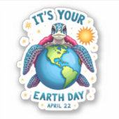 Earth Day Turtle Design April 22 For Nature Lovers Sticker (Voorkant)