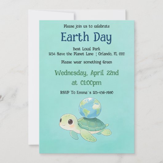 Earth Day Turtle with Globe Kaart (Voorkant)