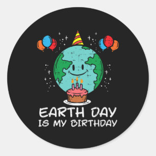 Earth Day Verjaardagsballontaart April 22 Mannen V Ronde Sticker