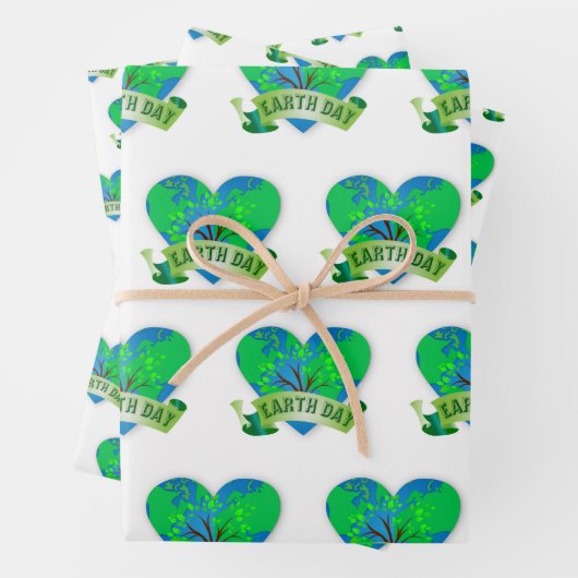 Earth Day Viering Blauw Groen Hart Flat Inpakpapier Vel (In situ)