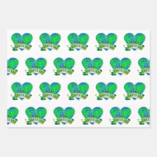 Earth Day Viering Blauw Groen Hart Flat Inpakpapier Vel (Voorkant)