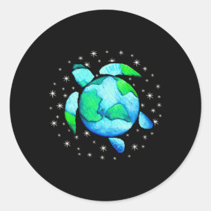 Earth Day Zee Turtle Art Ronde Sticker