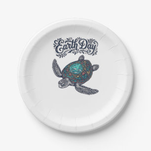 Earth Day Zeeschildpad Vintage Gravure Shirt Ontwe Papieren Bordje
