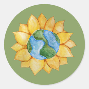 Earth Day Zonnebloem Kunst Milieuvriendelijkheid d Ronde Sticker