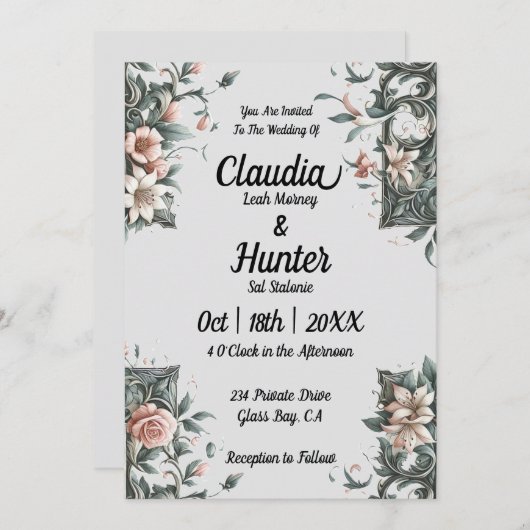 Earth Floral Vine Wedding Invitation Kaart (Voorkant / Achterkant)