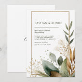 Earth Green & Gold Minimalistische Leaf Wedding Kaart (Voorkant / Achterkant)