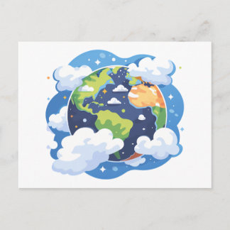  Earth Illustration with Clouds in Space Feestdagenkaart