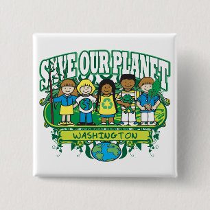 Earth Kinder Washington Vierkante Button 5,1 Cm