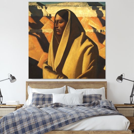 "Earth Knower" Westerne kunst van Maynard Dixon Canvas Afdruk (Insitu (Slaapkamer))