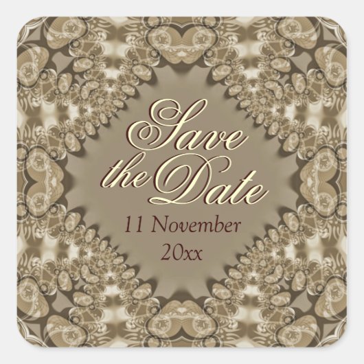 Earth Lace Hearts Save the Date Carré Sticker (Devant)