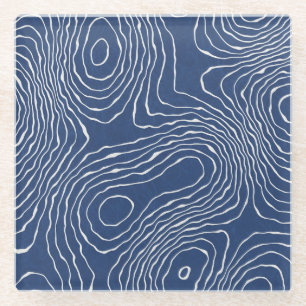 Earth Line Topografische organische print. Glazen Onderzetter