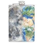 Earth & Moon Watercolor Galaxy Celestial Design Heupfles (Voorkant)