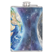 Earth & Moon Watercolor Galaxy Celestial Design Heupfles (Achterkant)