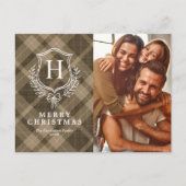Earth Plaid Monogram Foto Kerstmis Feestdagenkaart (Voorkant)