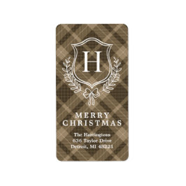 Earth Plaid Monogram Kerstretouradres Etiket