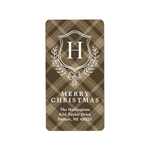 Earth Plaid Monogram Kerstretouradres Etiket (Voorkant)