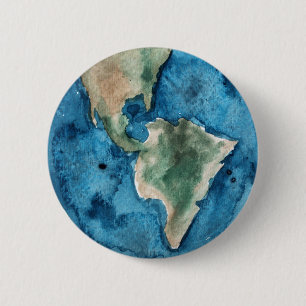 Earth Planet Waterverf Ronde Button
