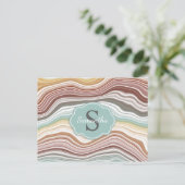 Earth Rainbow Marble Gemstone Pattern Monogram Briefkaart (Staand voorkant)