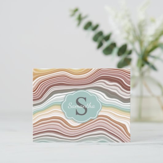 Earth Rainbow Marble Gemstone Pattern Monogram Briefkaart (Staand voorkant)