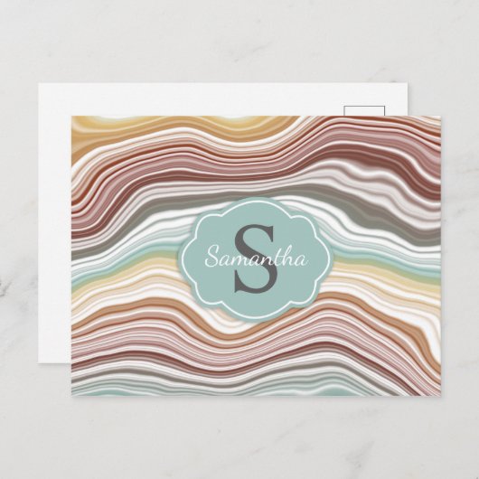 Earth Rainbow Marble Gemstone Pattern Monogram Briefkaart (Voorkant / Achterkant)