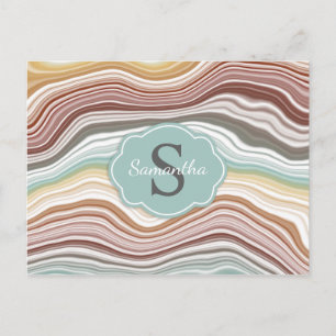 Earth Rainbow Marble Gemstone Pattern Monogram Briefkaart
