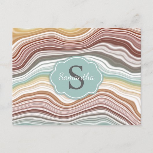 Earth Rainbow Marble Gemstone Pattern Monogram Briefkaart (Voorkant)