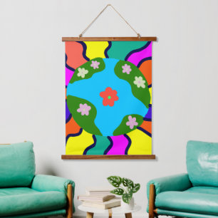 Earth Retro Vibes Art Hangend Wandkleed