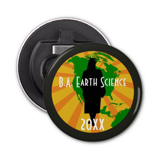 Earth Science Afstuderen badge (Vrouw) Button Flesopener (Voorkant)