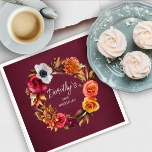 Earth Tone Bourgogne Herfst Flowers 50ste verjaard Servet