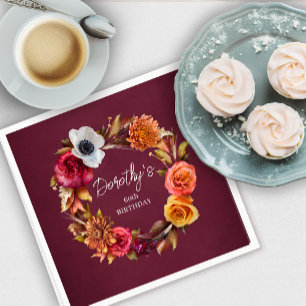 Earth Tone Bourgogne Herfst Flowers 60e geboorteda Servet