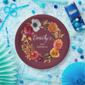 Earth Tone Bourgogne Herfst Flowers 80ste verjaard Papieren Bordje (Feest)