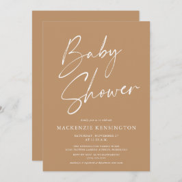 Earth Tone Modern Minimalist Script Baby shower Kaart