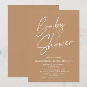 Earth Tone Modern Minimalist Script Baby shower Kaart