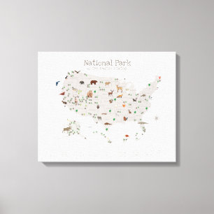 Earth Tone National Park Kaart van Woodland Nurser Canvas Afdruk