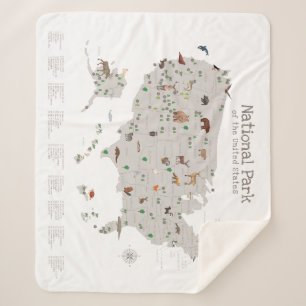 Earth Tone National Park Kaart van Woodland Nurser Sherpa Deken