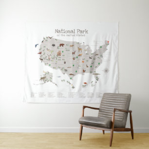 Earth Tone National Park Kaart van Woodland Nurser Wandkleed