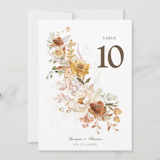 Earth Tone Wildflower Trouwtafel Nummer Kaart (Voorkant)
